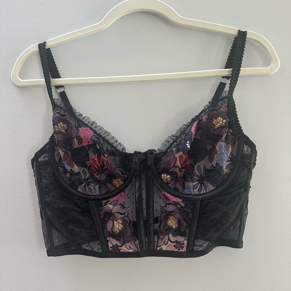 For Love And Lemons Black and Purple Floral Lace Bralette